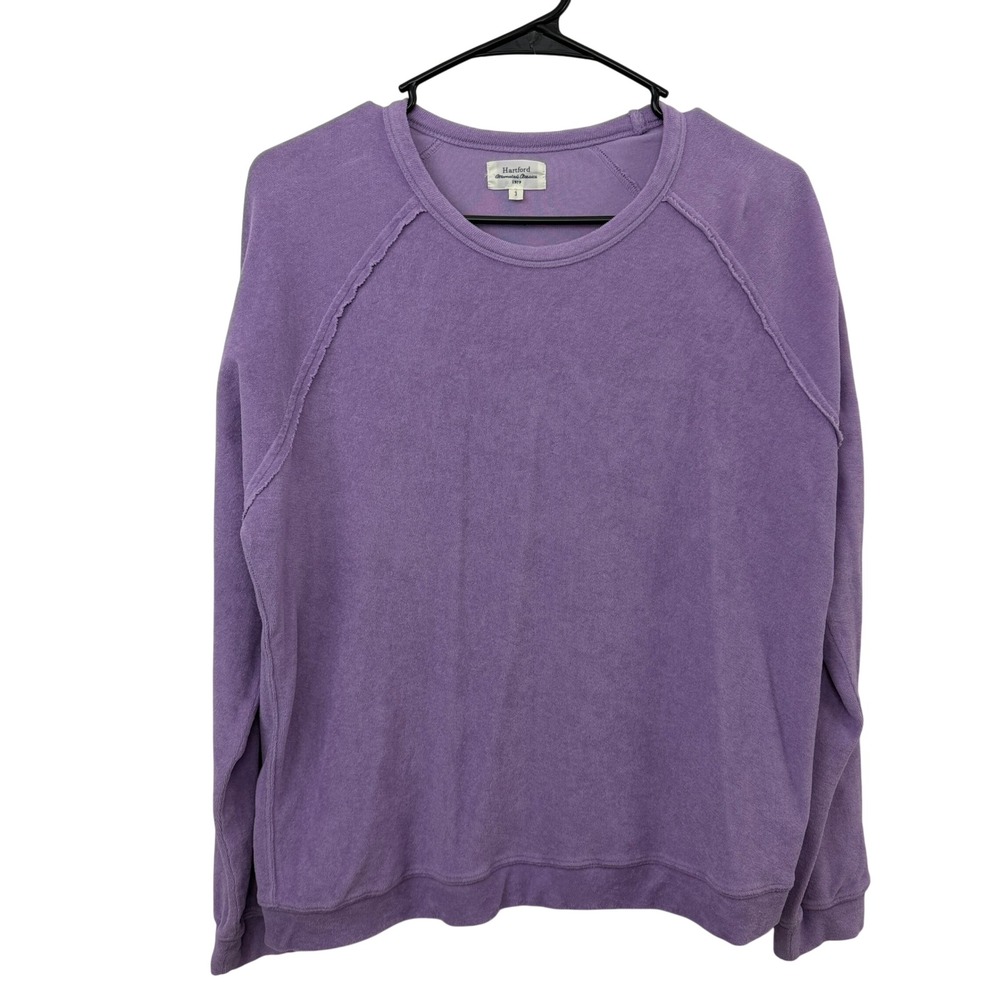 Hartford Sweatshirt Womens Large Purple Raw Edge Seam Raglan Terry Cloth Top
